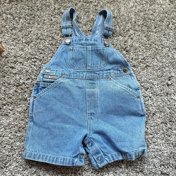 Vintage Little Arizona Denim Overalls Romper 18 Months Baby Blue Jean Shortall - Picture 1 of 7